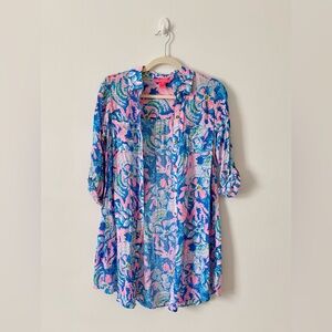 Lilly Pulitzer Pink and Blue Floral Swim Coverup